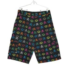 Gama Christian Audigier ? Affliction?  Sz 36 Skull Print Wide Leg Shorts Cargo